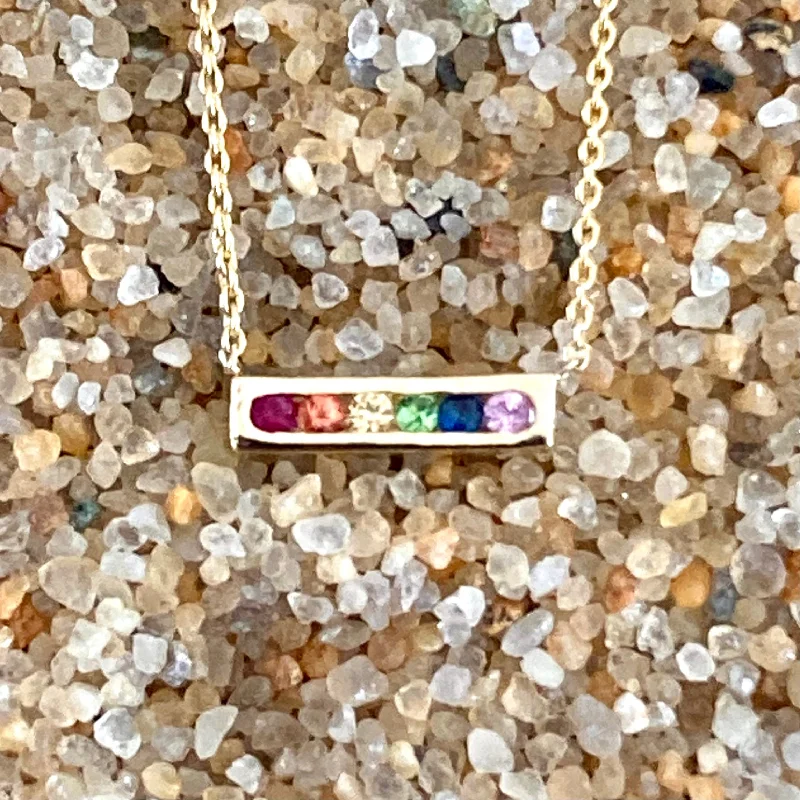 Sterling silver necklaces  Rainbow 14K Gold Bar Pendant Necklace