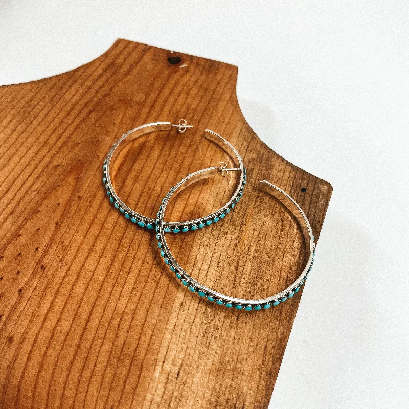 Birthday gift earringsLois Tzuni | Navajo Handmade Sterling Silver and Turquoise Stone Hoop Earrings