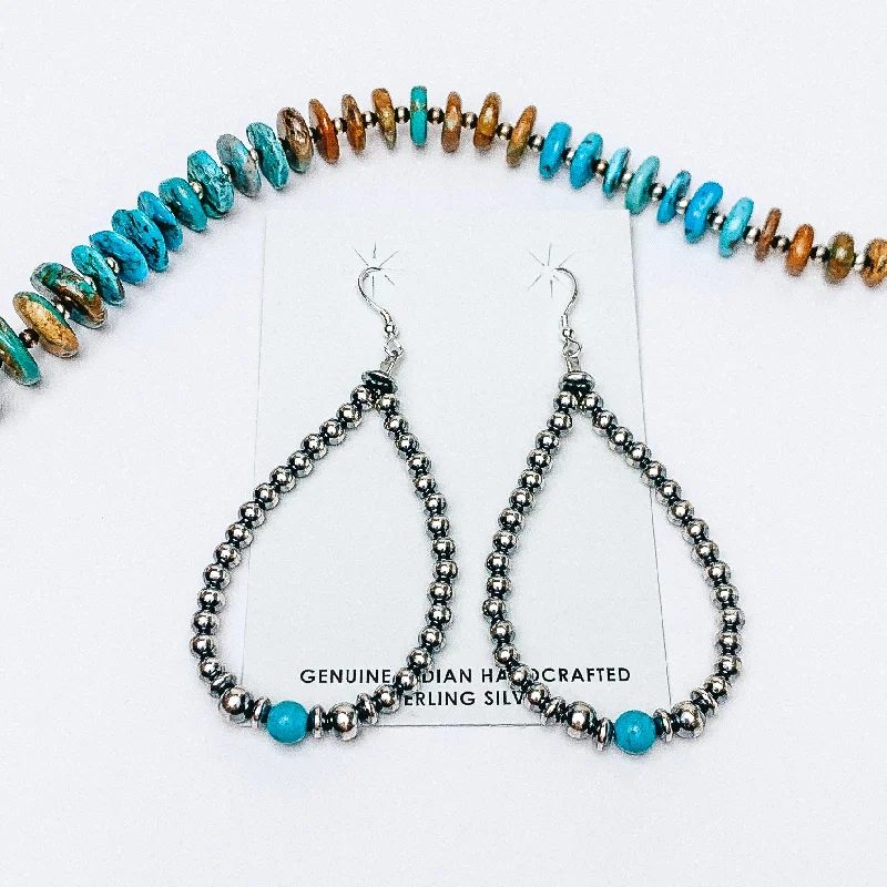 Hypoallergenic earringsMason Lee | Navajo Handmade Sterling Silver Navajo Pearl and Sleeping Beauty Turquoise Single Stone Hand Strung Teardrop Earrings