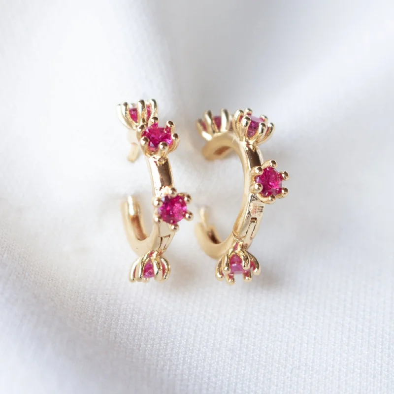 Threader earringsKinsey Designs | Mae Gold Tone Huggie Hoop Earrings with Fuchsia Pink CZ Crystal Accents