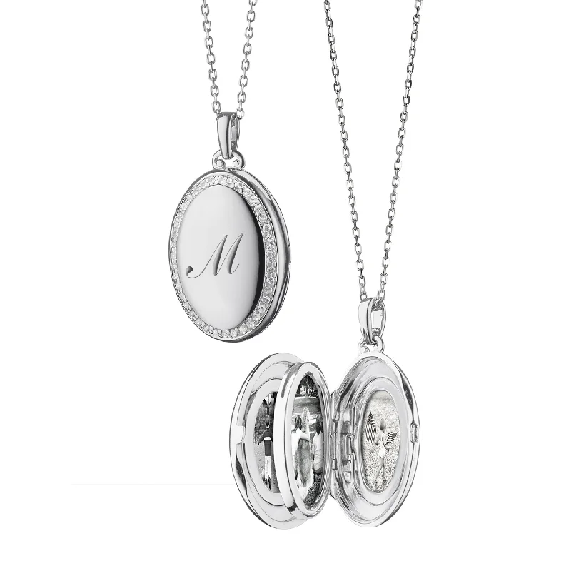 Leaf-shaped necklaces  The Four Image "Midi" Sapphire Engraved Locket Necklace