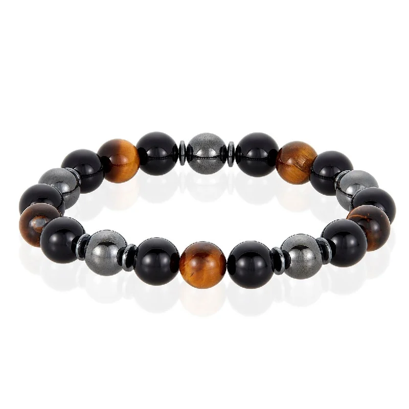 Nickel-free bracelets  Natural Stone with Onyx and Hematite Bead Stretch Bracelet (10mm)