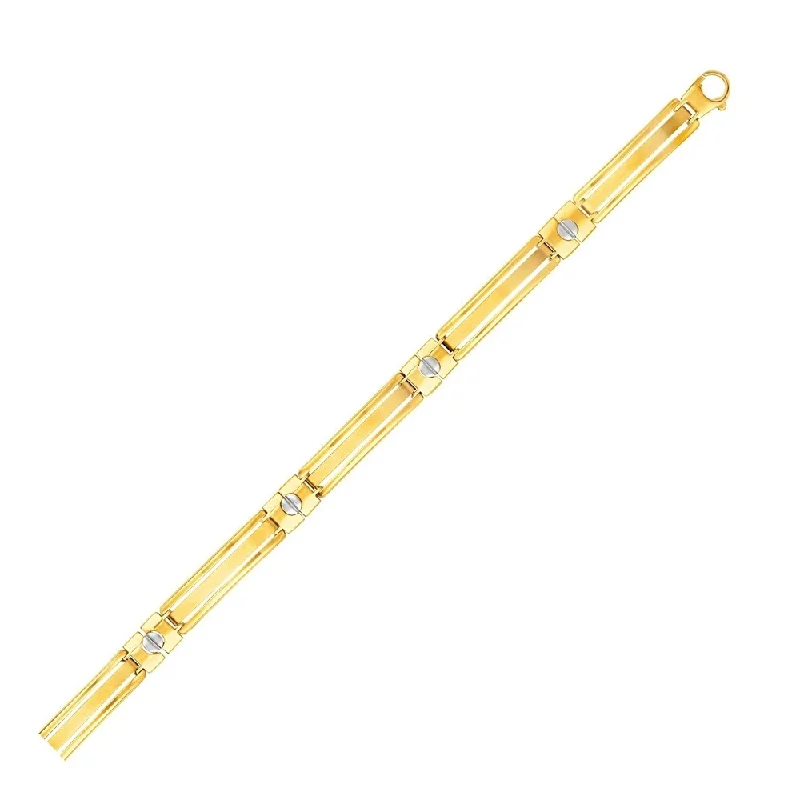 Cubic zirconia bracelets  14k Two-Tone Gold Men's Bracelet with Screw Head Motif Accents