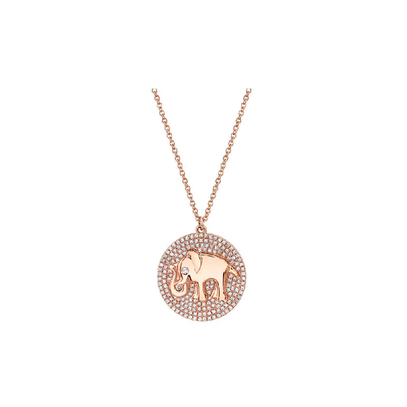 Valentine’s Day gift necklaces  14k Yellow Gold Diamond Pave and Gold Elephant Medallion Necklace