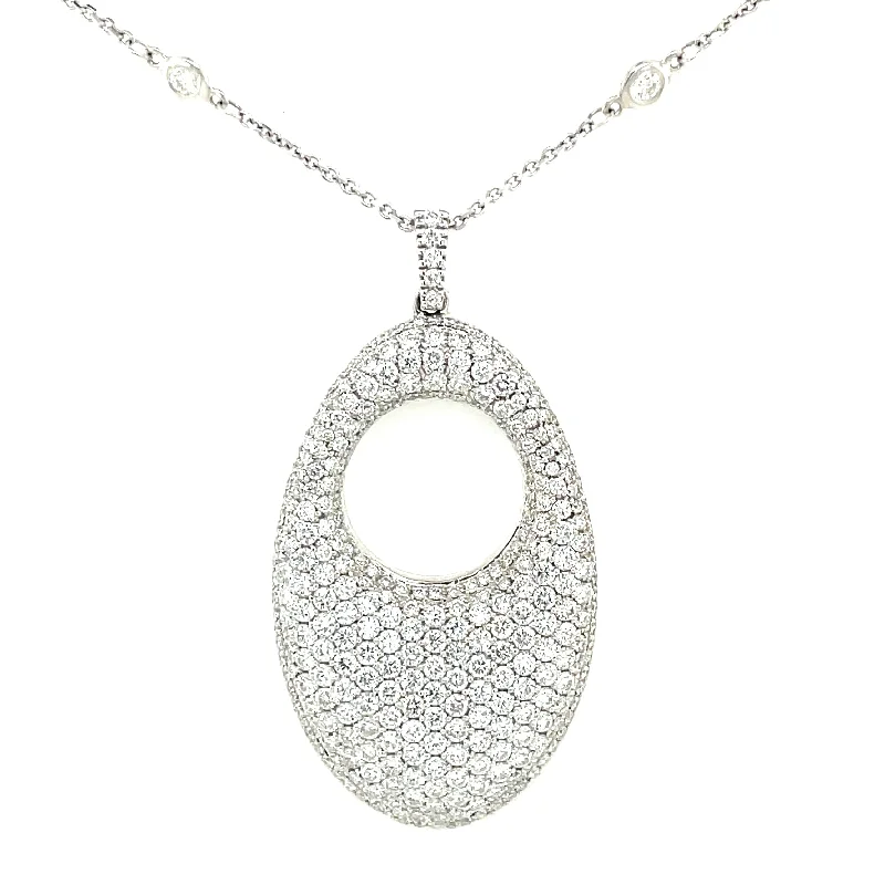 Cross pendant necklaces  Estate 18k White Gold Pave Diamond Oval Pendant Necklace