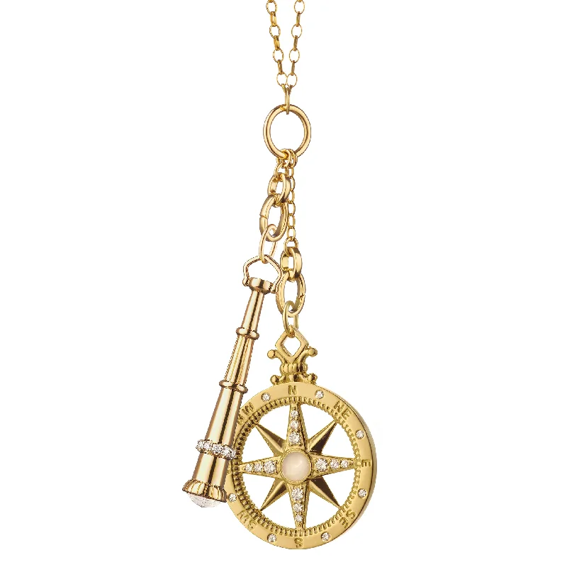 Rose gold necklaces for women  Mom's "Adventure" Compass Charm and "Curiosity" Telescope Charm Necklace