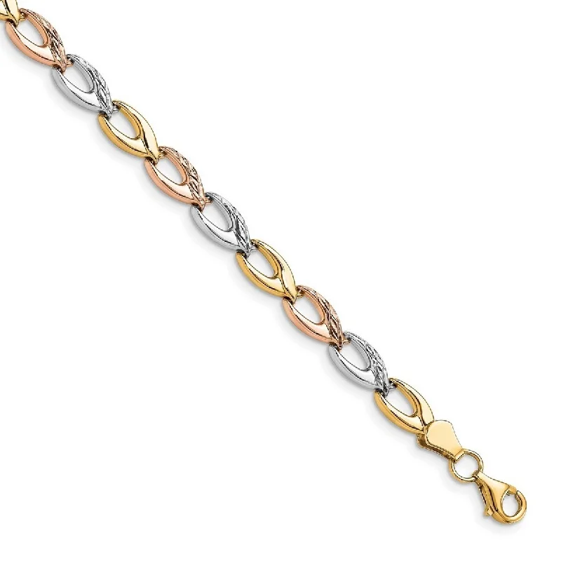 Autumn leaf bracelets  Curata 10k Tri color Gold Polished Sparkle Cut Horseshoe Link Bracelet 7.5 Inch