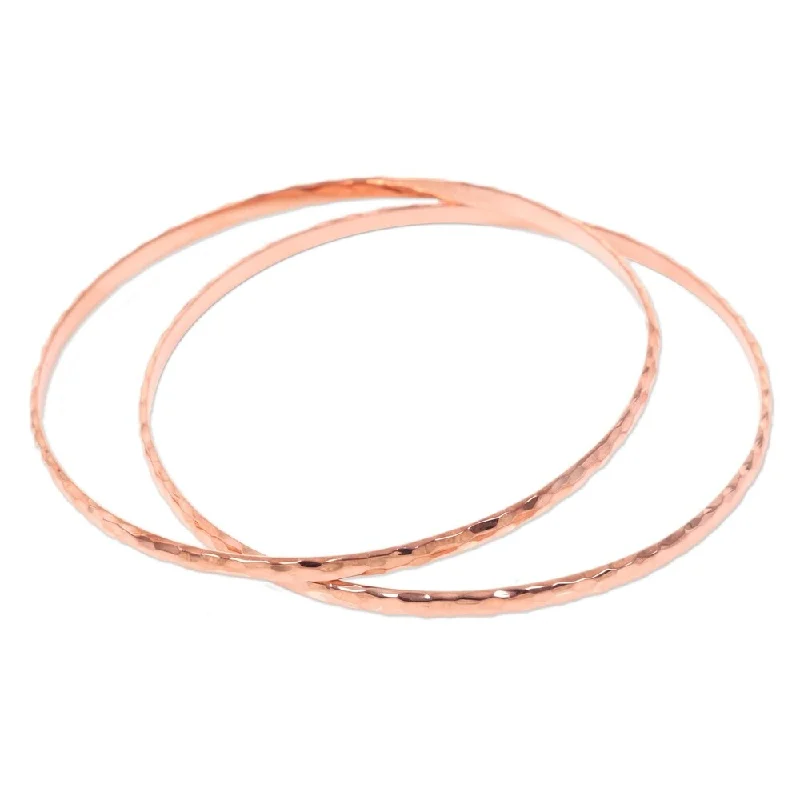 Silver layered bracelets  Handmade Rose Gold Mosaic Plated Bangle Bracelets, Set of 2 (Indonesia)