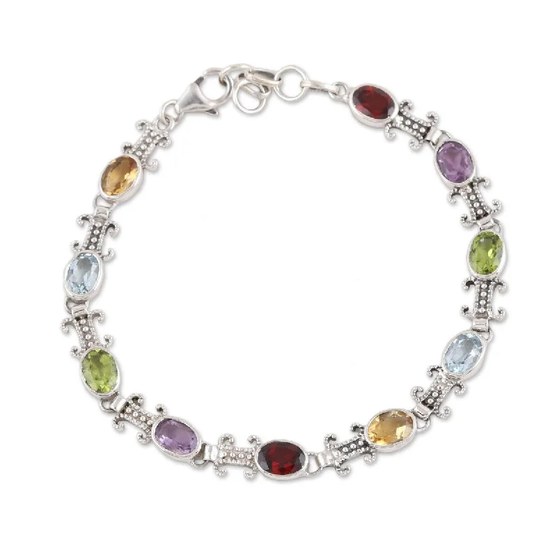 Cubic zirconia bracelets  NOVICA Jazzy Elegance, Multi-gemstone link bracelet