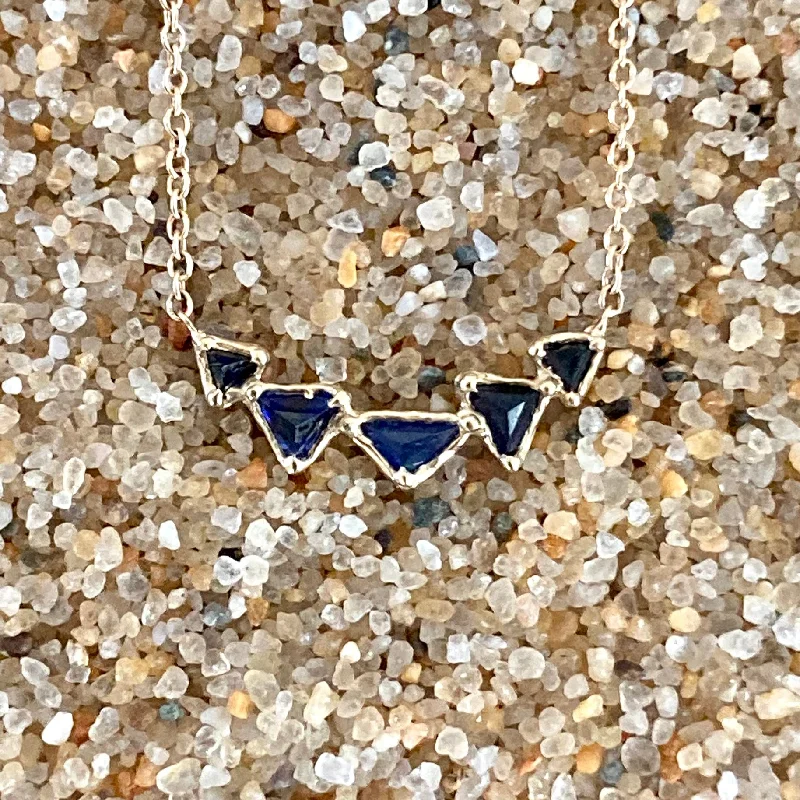 Extra long pendant necklaces  Five Triangles Faceted Sapphires and 14K Gold Pendant Necklace