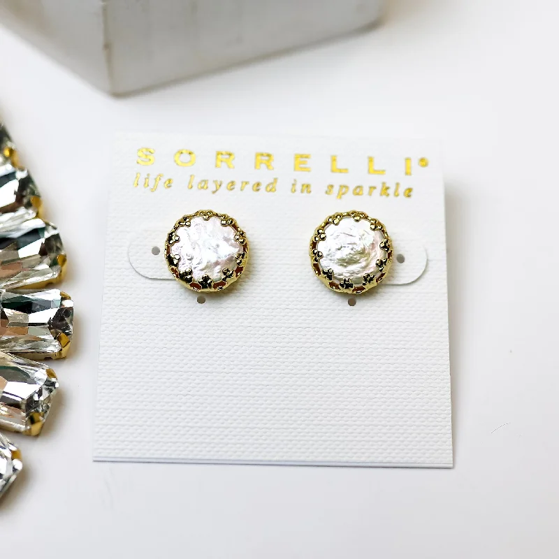 Earrings for formal eventsSorrelli | Isabella Stud Earrings in Bright Gold Tone and Polished Pearl