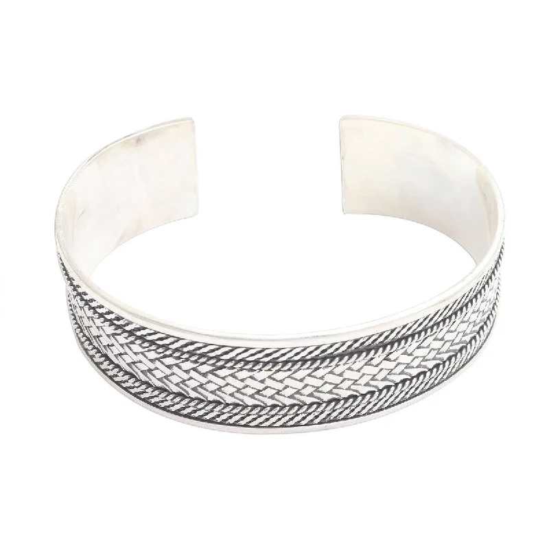 Geometric bracelets  NOVICA Woven Motif, Sterling silver cuff bracelet