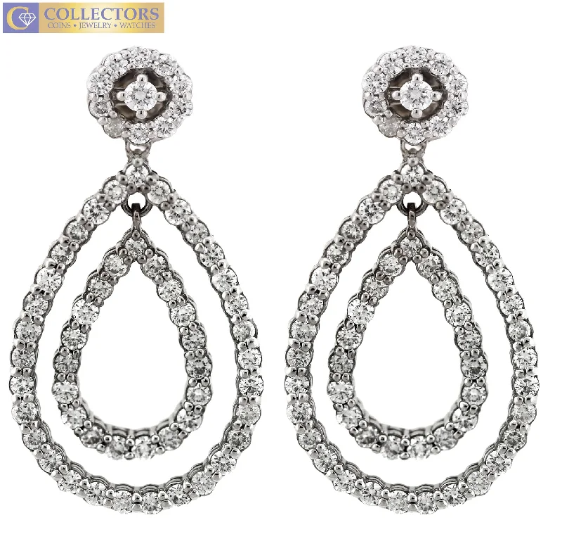 Elegant work earringsLovely Ladies 14K White Gold 1.40ctw Diamond Pear Shape Drop Dangle Earrings