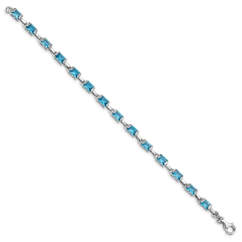 Birthday gift bracelets  Curata 925 Sterling Silver Polished Fancy Lobster Closure Rectangular Blue Topaz Bracelet 7.25 Inch Lobster Claw