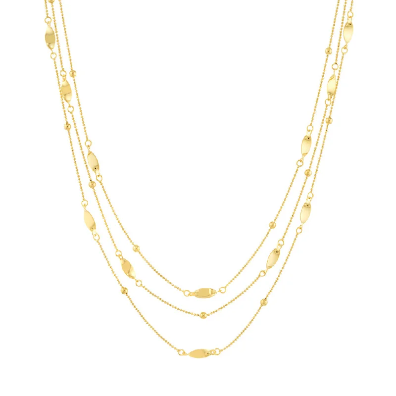 Party statement necklaces  14k Gold Three Layer Chain Necklace, 17"