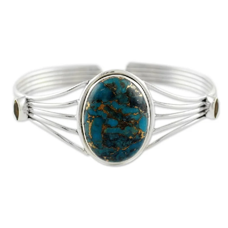 Birthstone bracelets for women  Sterling Silver Cuff Bracelet, 'Blue Island' (India) - 7'6" x 9'6"