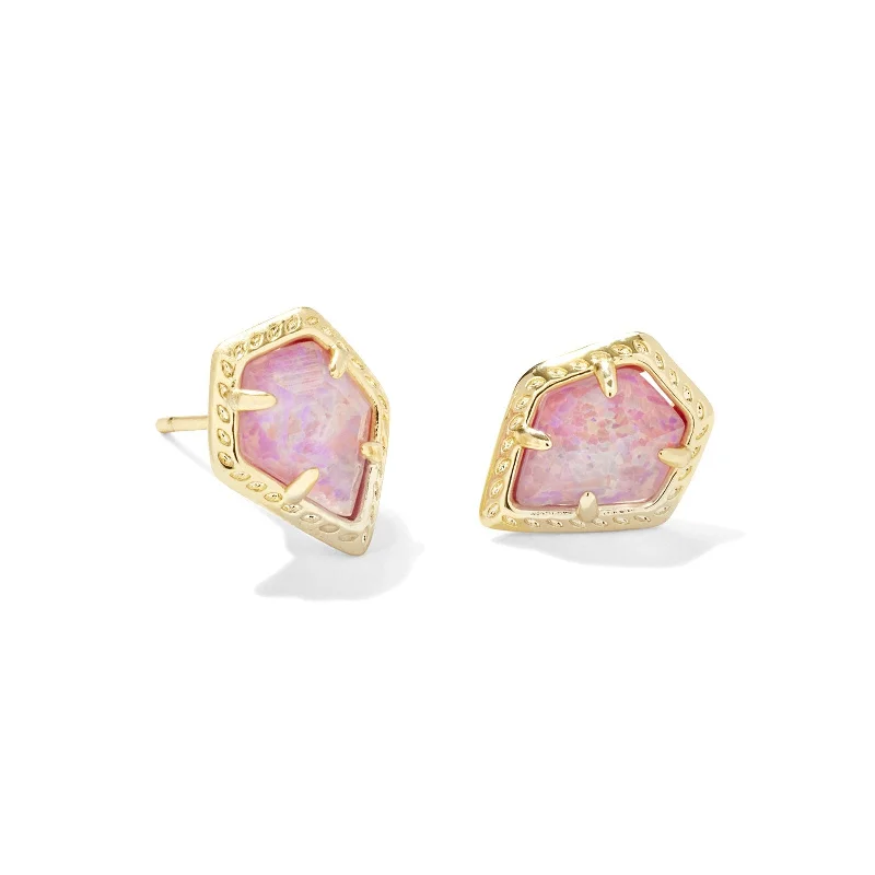 Flower earringsKendra Scott | Framed Tessa Gold Stud Earrings in Luster Rose Pink Kyocera Opal