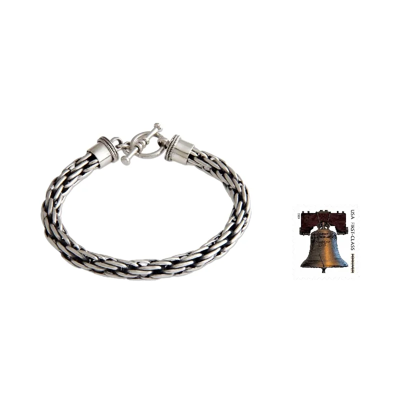 Rose gold bracelets for women  Courage Unique Handmade Toggle Clasp Open Link Woven Oxidized and Polished 925 Sterling Silver Mens Bracelet (Indonesia)