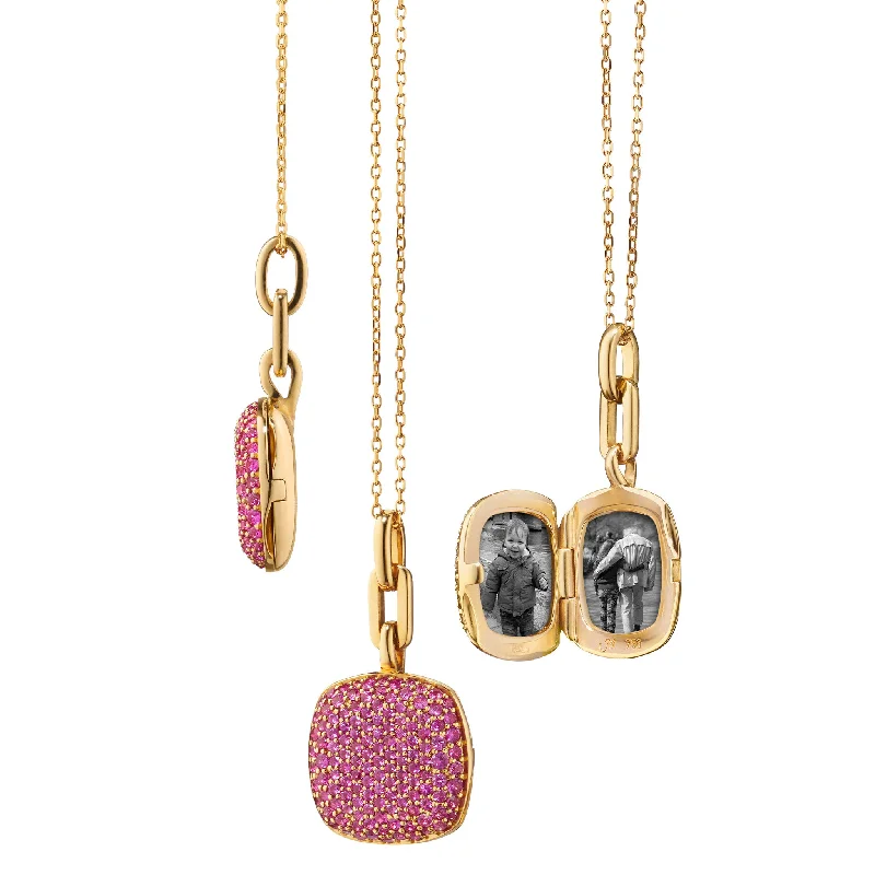 Bold charm necklaces  Slim "Rae" Locket Necklace with Pink Sapphires