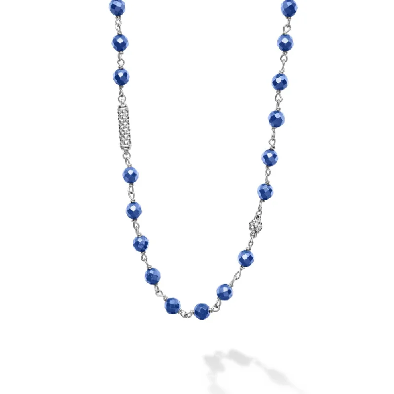 Rose gold necklaces for women  Lagos Caviar Icon Long Ultramarine Ceramic Beaded Necklace