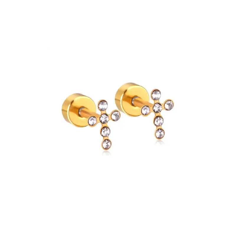 Y2K aesthetic earringsLinny Co | Clara Cross Gold Tone Flatback Stud Earrings