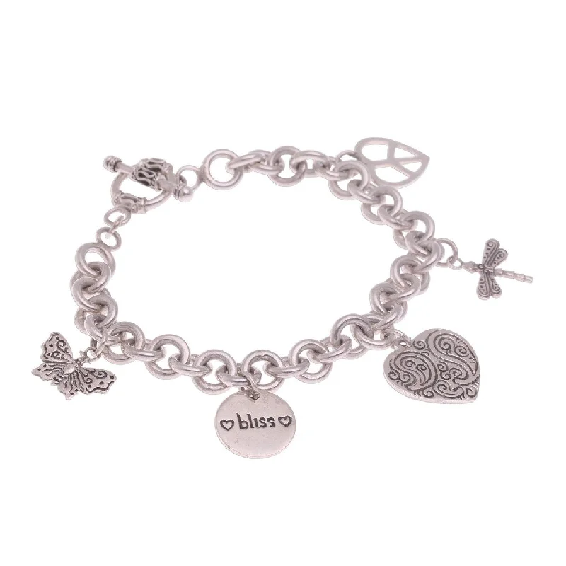 Statement bracelets for women  NOVICA Love and Bliss, Sterling silver charm bracelet