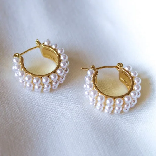 Ear climber earringsKinsey Designs | Hailey Gold Tone and Pearl Hoop Earrings