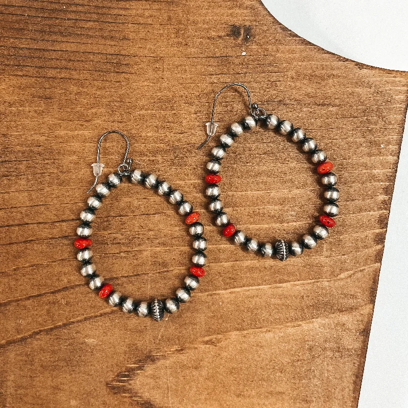 Small hoop earringsNavajo | Navajo Handmade Sterling Silver Navajo Pearl Teardrop Earrings with Coral Beads