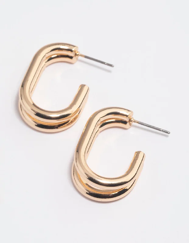 Dainty earrings for womenGold Double Row Oval Hoop Earrings