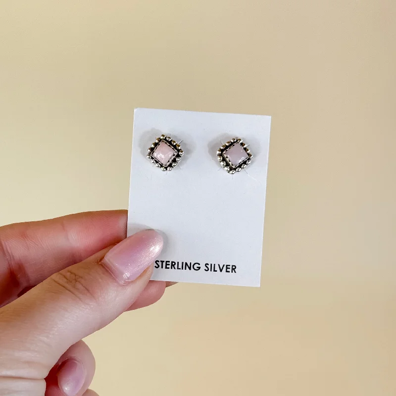 Gold and diamond earringsHada Collection | Handmade Sterling Silver Square Pink Opal Stud Earrings