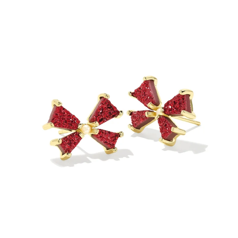 White pearl earringsKendra Scott | Blair Small Gold Bow Studs in Bright Red Drusy