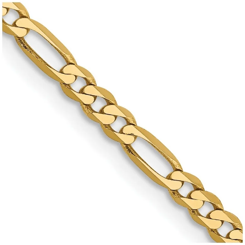 Modern minimalist bracelets  Curata 14k Yellow Gold Solid Polished 2.75mm Flat Figaro Chain Bracelet Lobster Claw