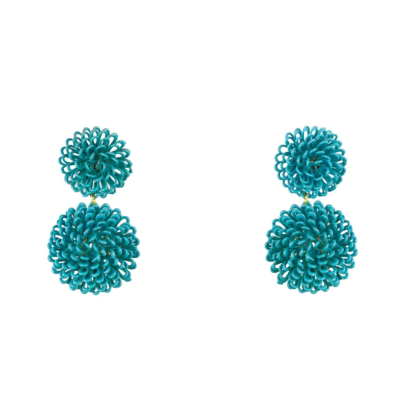 Birthstone earringsDouble Aqua Pompom Rainbow