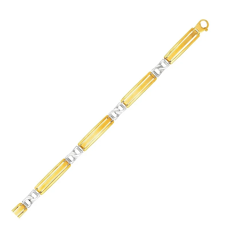 Trendy geometric bracelets  14k Two-Tone Gold Men's Bracelet with Fancy Bar Links