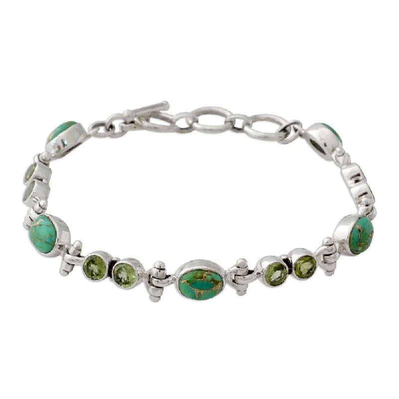 Magnetic clasp bracelets  NOVICA Handmade Sterling Silver Green Glow Peridot Turquoise Bracelet (India)