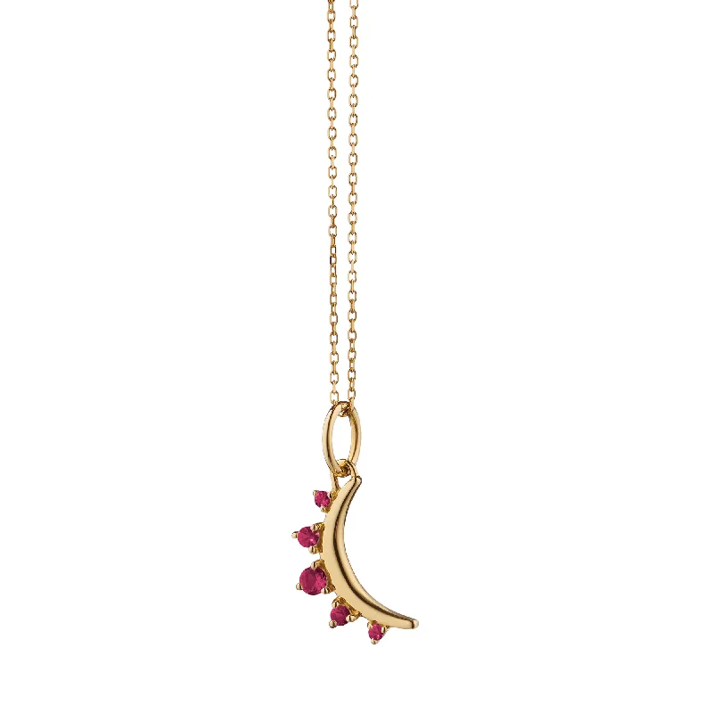 Engraved pendant necklaces  July Ruby "Moon" 18K Gold Birthstone Necklace