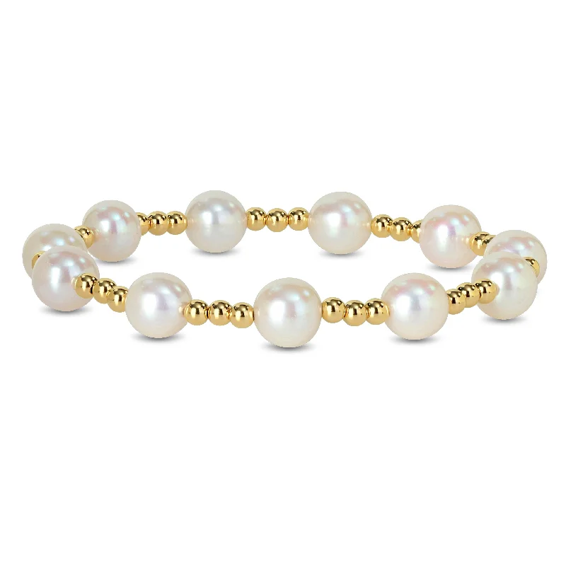 Cubic zirconia bracelets  Miadora 7.5-8mm White Cultured Freshwater Pearl Bracelet in 10k Yellow Gold-7in