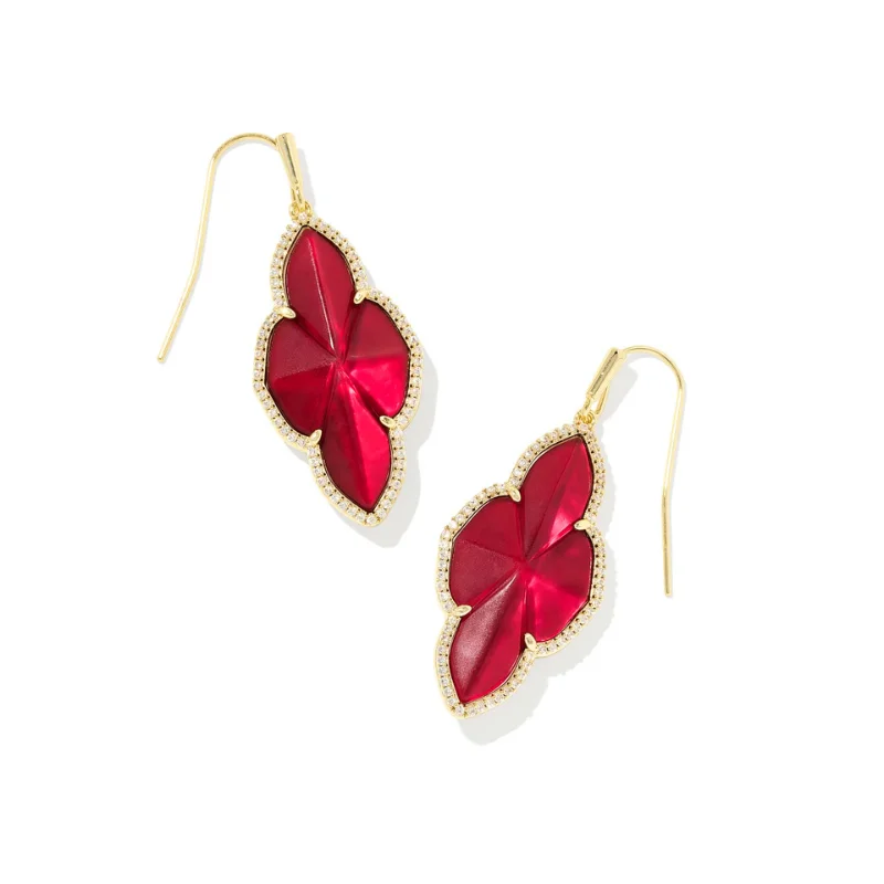 Sterling silver earringsKendra Scott | Abbie Pave Frame Gold Drop Earrings in Cranberry Red Illusion