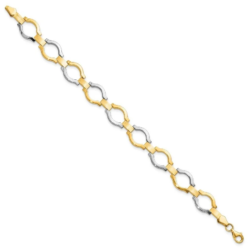 Lightweight bracelets  Curata 14k Yellow Gold With Rhodium Fancy Link Bracelet 7.25 Inch