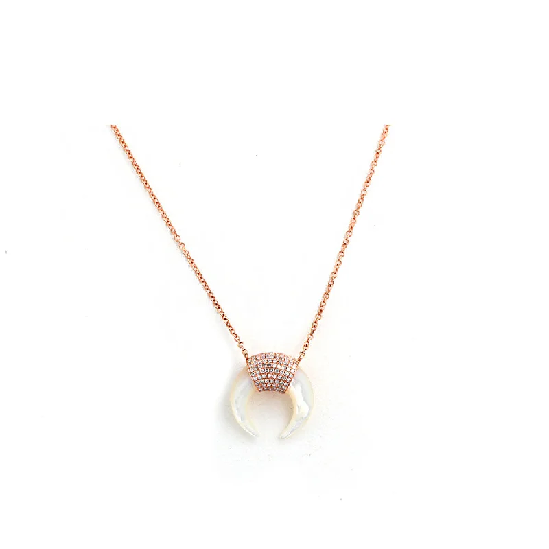 White gold necklaces  14k Rose Gold, Mother of Pearl and Diamond Pave Horn Necklace