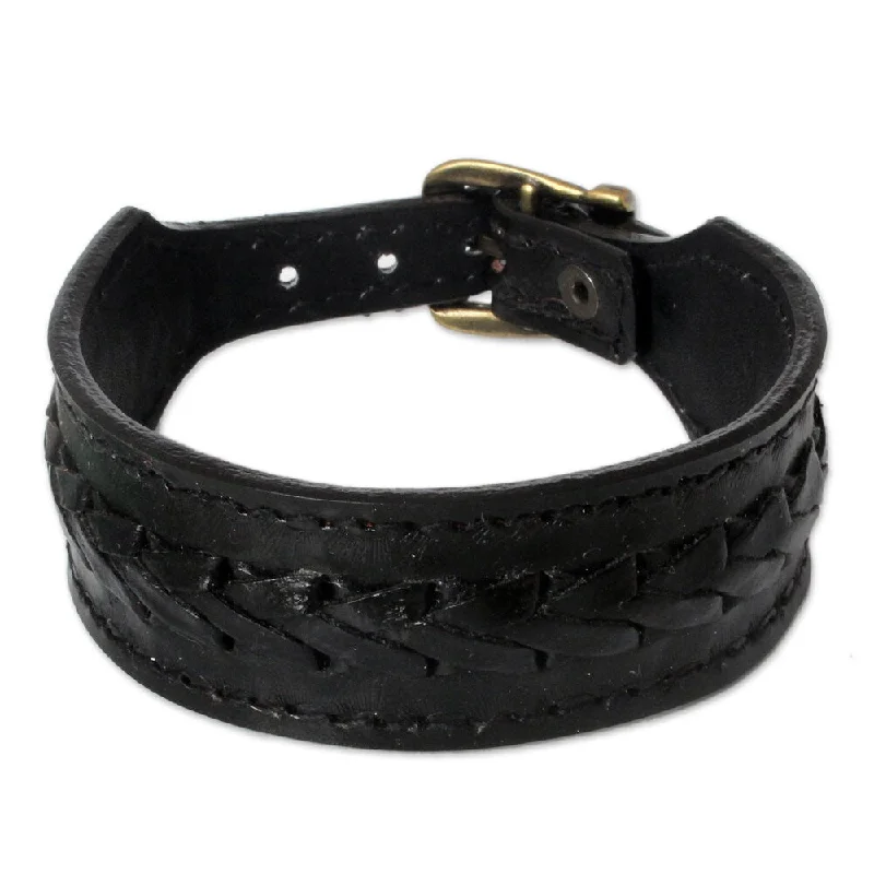 Party statement bracelets  Handmade Men's Leather 'Thai Night' Bracelet (Thailand)