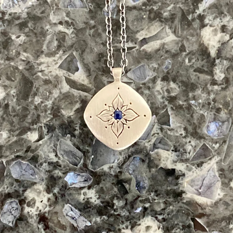 Birthday gift necklaces  Lotus Sapphire Sterling Silver Pendant Necklace