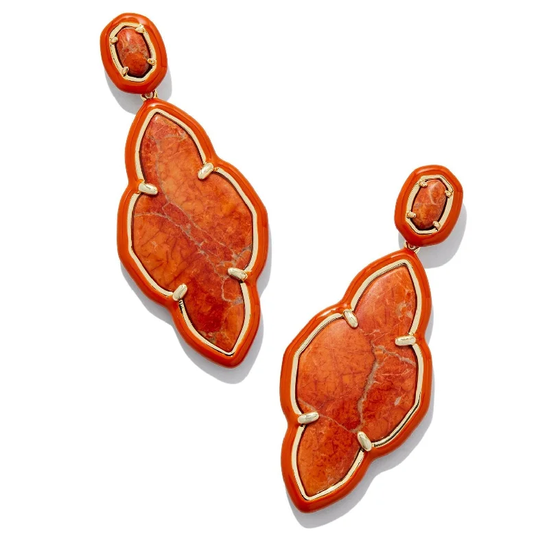 Gold hoop earringsKendra Scott | Abbie Gold Enamel Frame Statement Earrings in Variegated Orange Magnesite