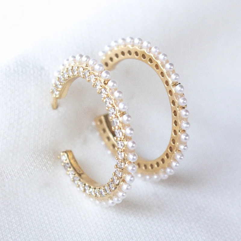 Spring floral earringsKinsey Designs | Whit Thin Gold Tone Hoop Earrings with Pearl and CZ Crystal Accented Border