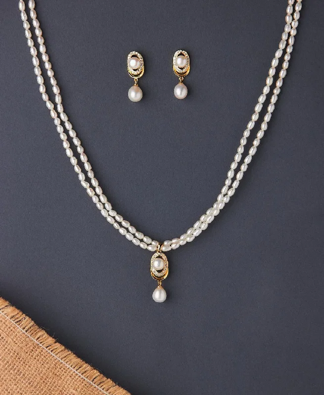 Platinum necklaces for women  Elegant Real Pearl Necklace Set