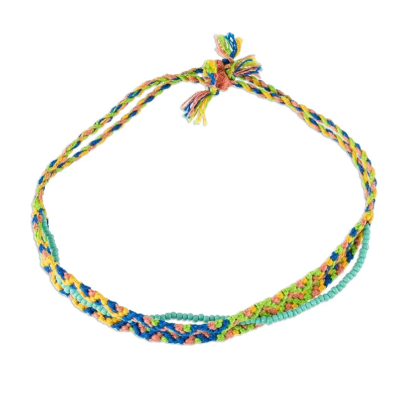 Zodiac sign bracelets  NOVICA Solola Spring, Macrame beaded wristband bracelet - 5" min L - x 10.5" max L x 0.4" W