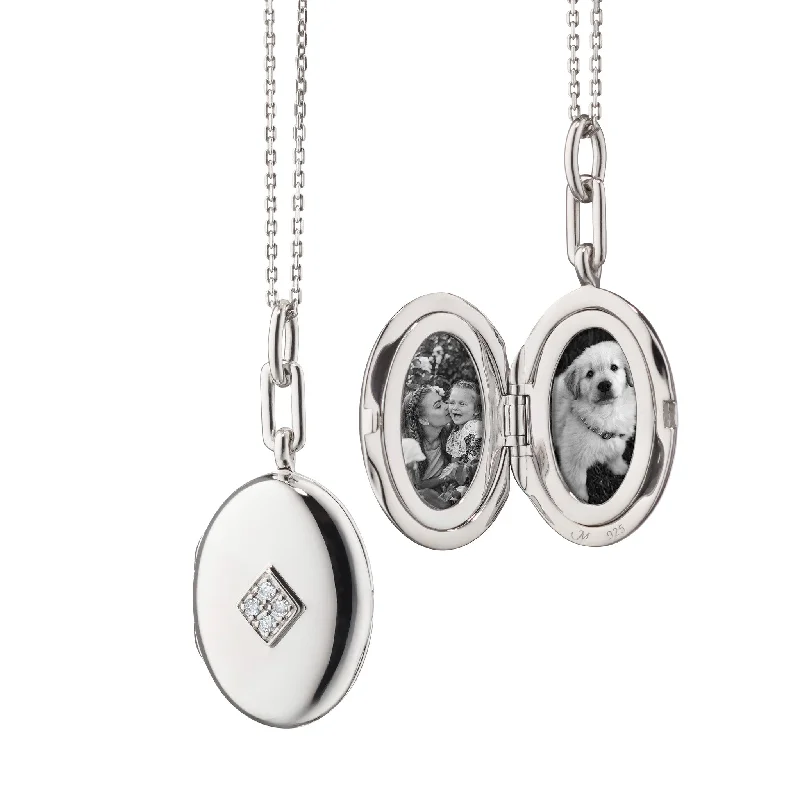 White gold necklaces  Diamond Sterling Silver Oval Locket Necklace