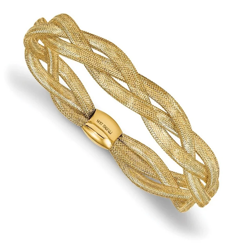 Chunky gold bracelets  Curata 10mm 14k Yellow Gold Flexible Gold Fancy Stretch Cuff Stackable Bangle Bracelet