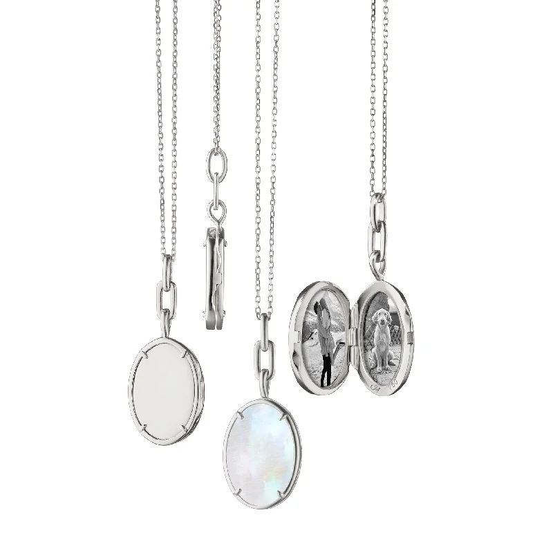 Big statement necklaces  "Elle" Stone Slim 18K White Gold Locket Necklace