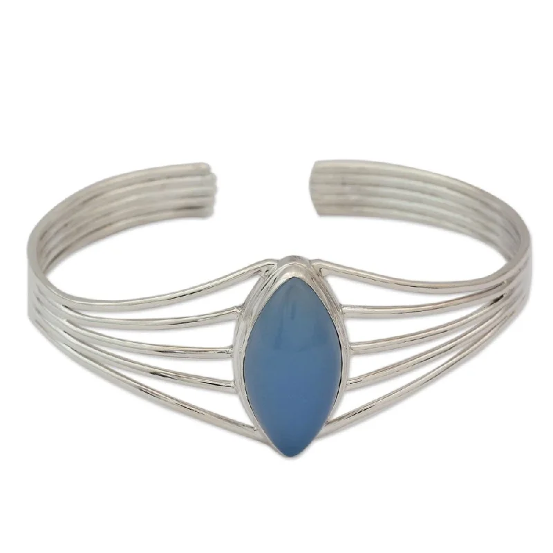 Heart-shaped bracelets  Chalcedony Cuff Bracelet, 'Clear Sky' (India) - 7'6" x 9'6"